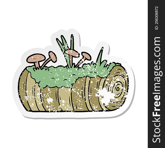 Distressed Sticker Of A Cartoon Old Log With Mushrooms