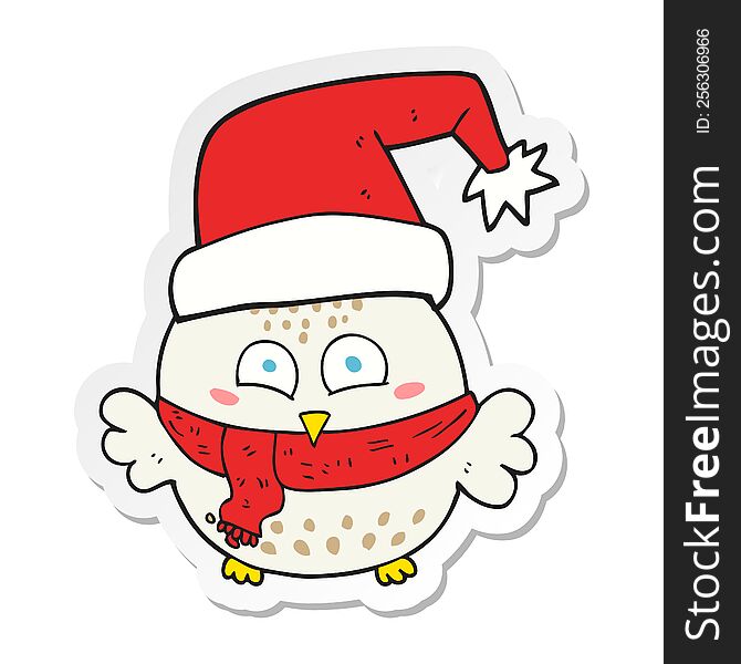 Sticker Of A Cartoon Cute Christmas Owl