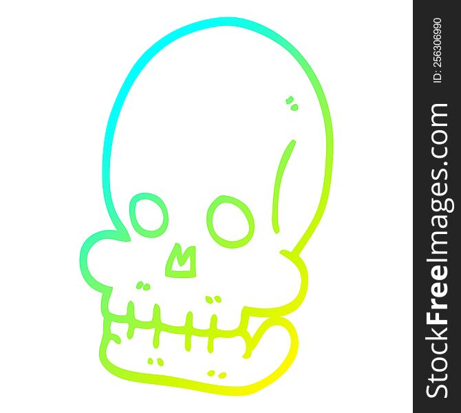cold gradient line drawing of a cartoon spooky skull