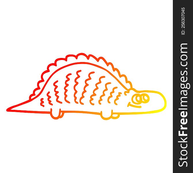 warm gradient line drawing of a cartoon prehistoric dinosaur