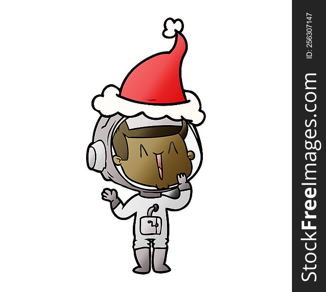 Laughing Gradient Cartoon Of A Astronaut Wearing Santa Hat