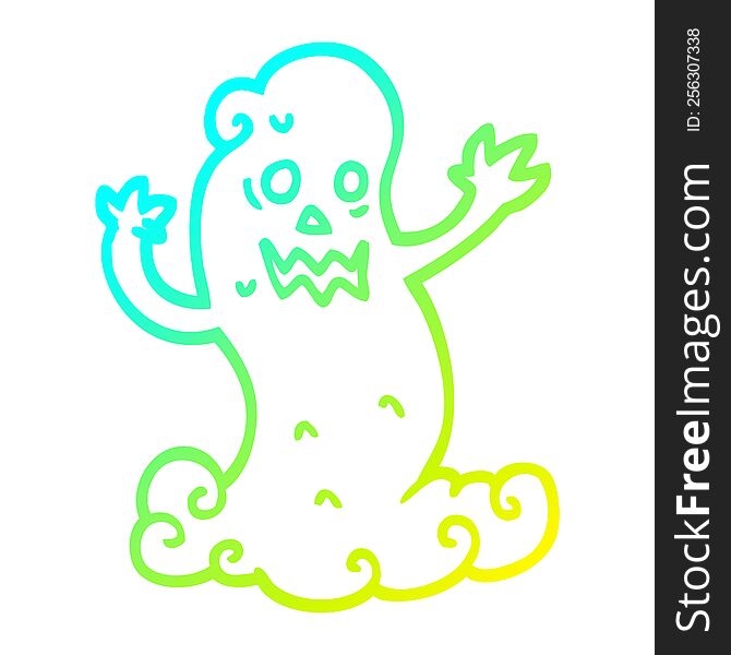 cold gradient line drawing of a cartoon spooky ghost