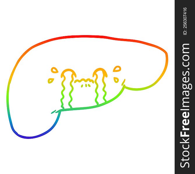 rainbow gradient line drawing of a cartoon liver