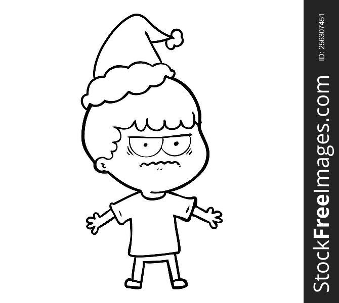 Line Drawing Of A Angry Man Wearing Santa Hat