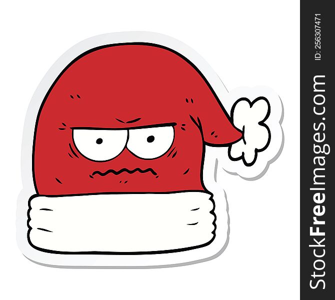 Sticker Of A Cartoon Annoyed Christmas Santa Hat
