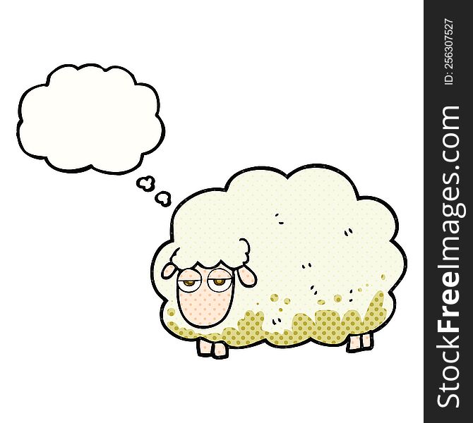 freehand drawn thought bubble cartoon muddy winter sheep