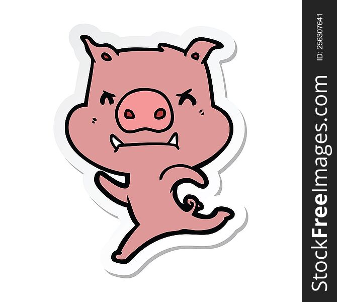 sticker of a angry cartoon pig charging