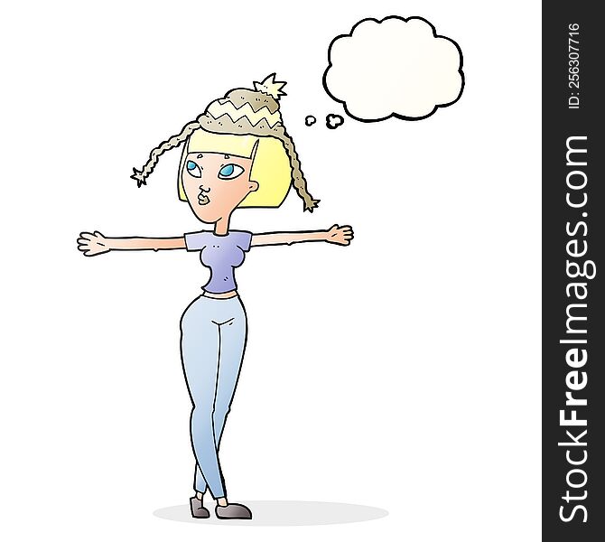 Thought Bubble Cartoon Woman Wearing Hat