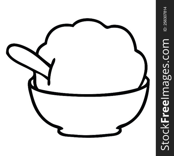 quirky line drawing cartoon ice cream bowl