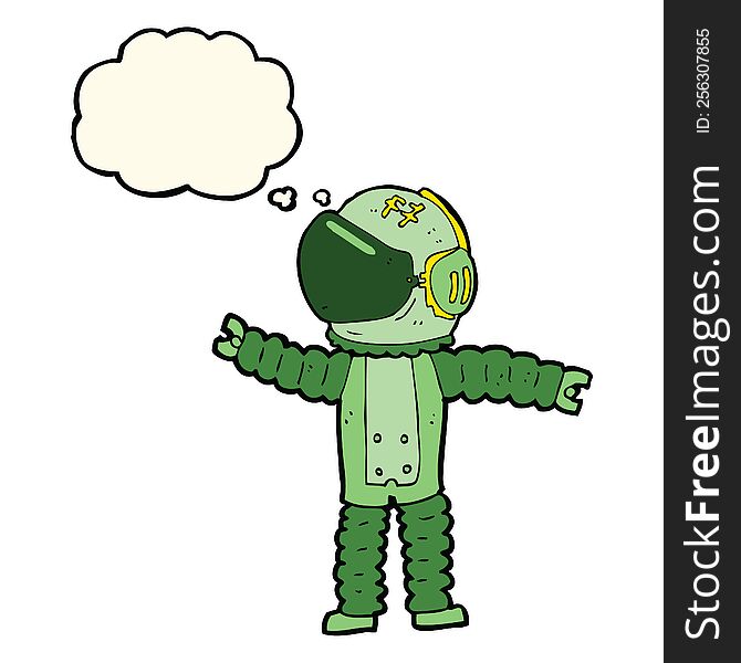 Cartoon Astronaut Reaching With Thought Bubble