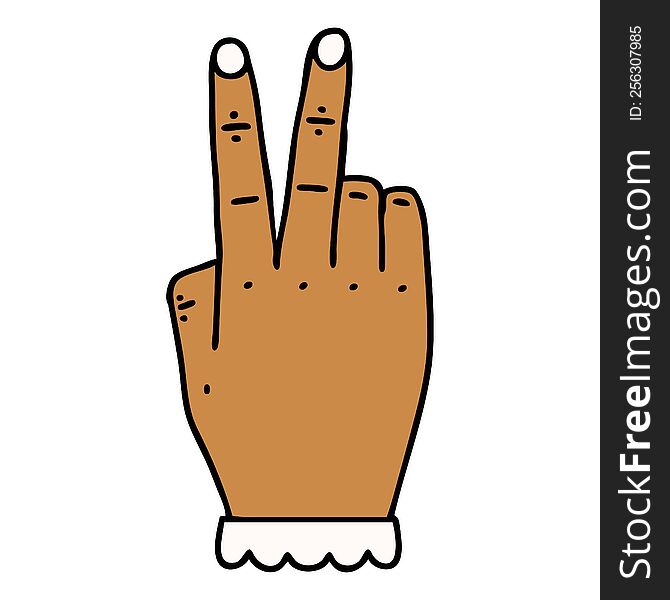 Hand Raising Two Fingers Gesture Illustration