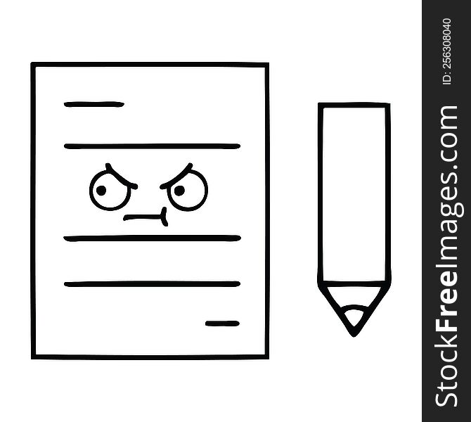 line drawing cartoon of a test paper