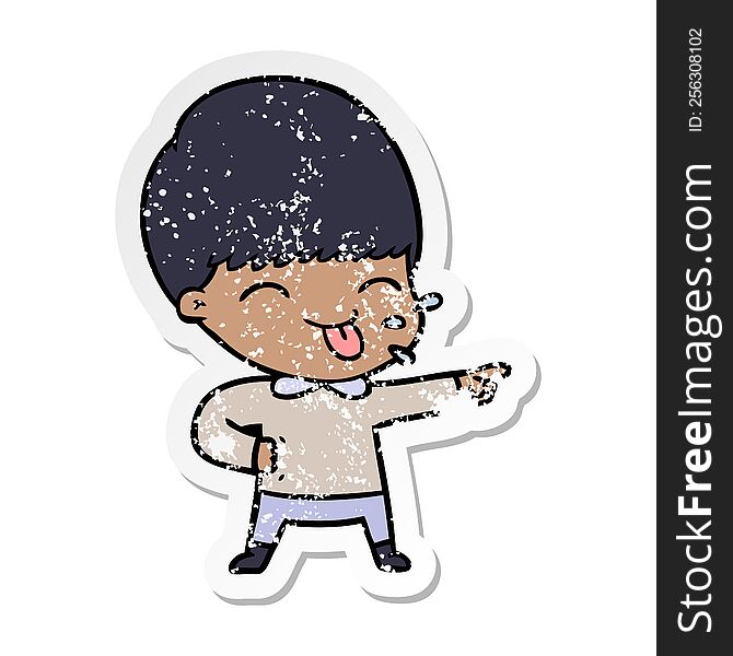 Distressed Sticker Of A Cartoon Boy Sticking Out Tongue