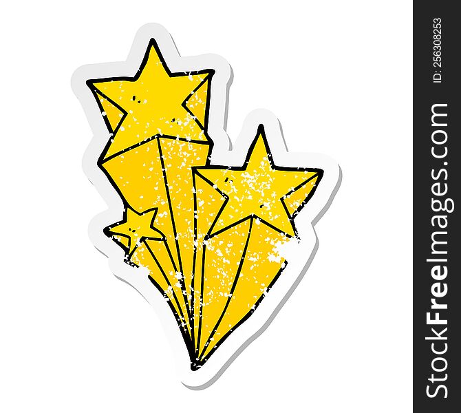 distressed sticker of a cartoon shooting stars