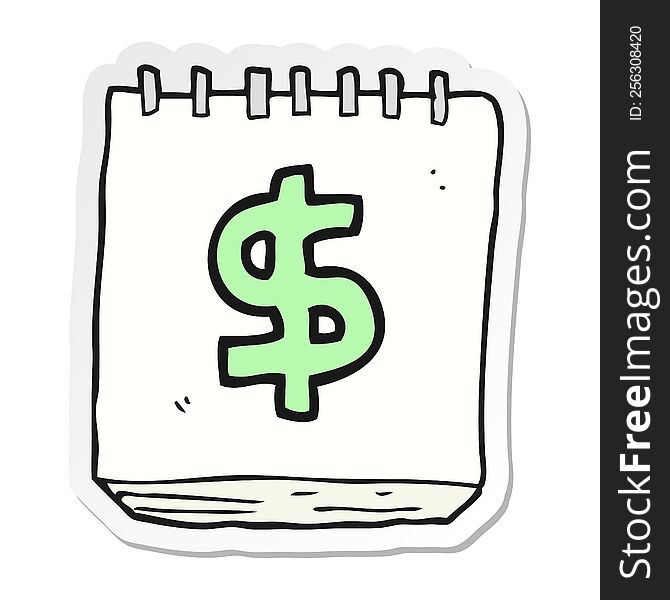 Sticker Of A Cartoon Note Pad With Dollar Symbol