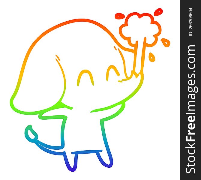 Rainbow Gradient Line Drawing Cute Cartoon Elephant Spouting Water