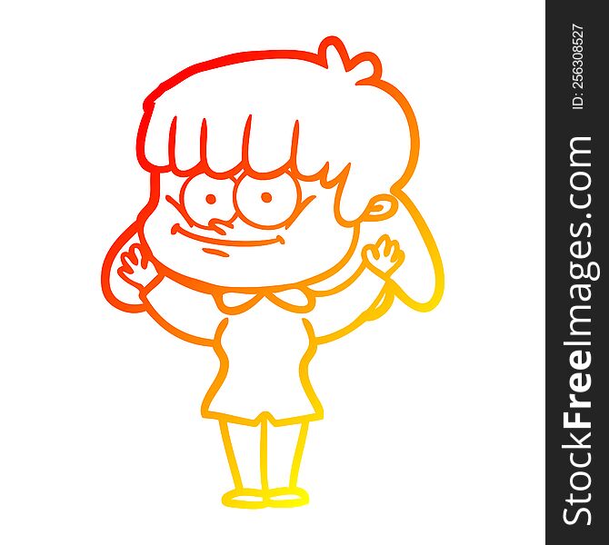 warm gradient line drawing of a cartoon smiling woman