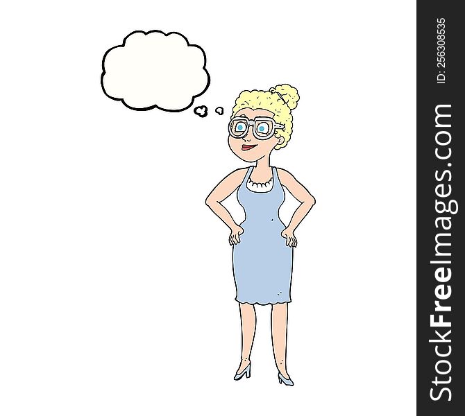 Thought Bubble Cartoon Woman Wearing Glasses