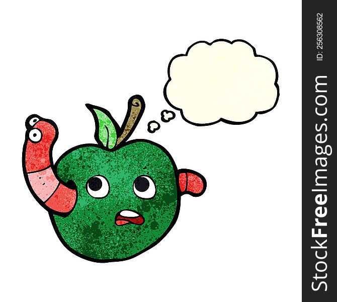 Cartoon Worm In Apple With Thought Bubble