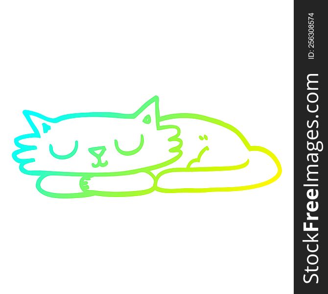 cold gradient line drawing of a cartoon sleeping cat