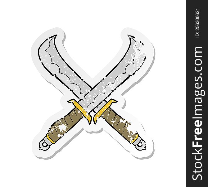 retro distressed sticker of a cartoon crossed swords