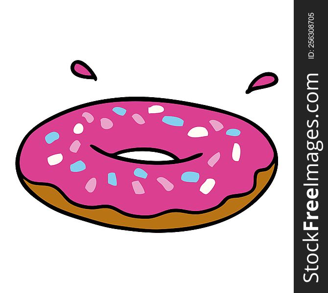 Cartoon Doodle Of An Iced Ring Donut