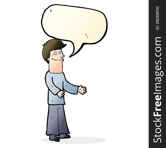 Cartoon Man Shrugging Shoulders With Speech Bubble