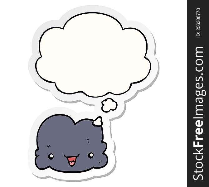 cartoon tiny happy cloud with thought bubble as a printed sticker