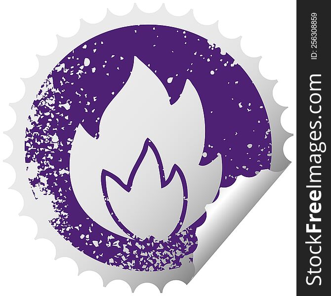 Distressed Circular Peeling Sticker Symbol Fire