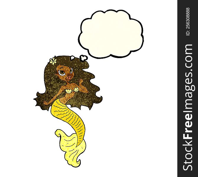 Cartoon Pretty Mermaid With Thought Bubble