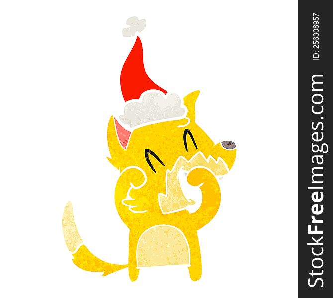 Laughing Fox Retro Cartoon Of A Wearing Santa Hat