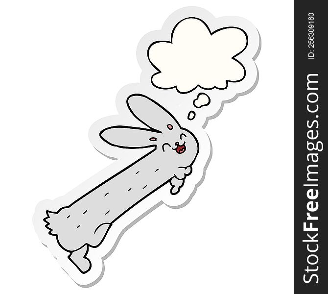 funny cartoon rabbit with thought bubble as a printed sticker