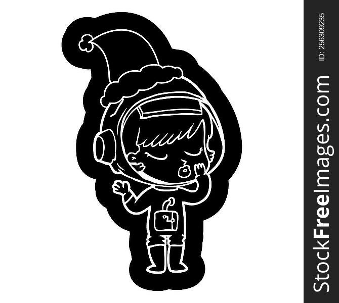 quirky cartoon icon of a pretty astronaut girl wearing santa hat