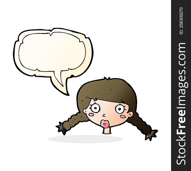 cartoon confused female face with speech bubble