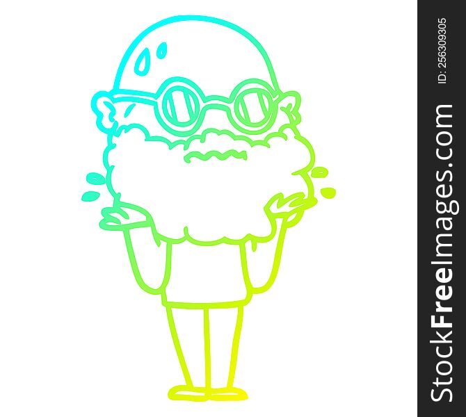 cold gradient line drawing cartoon worried man with beard and sunglasses