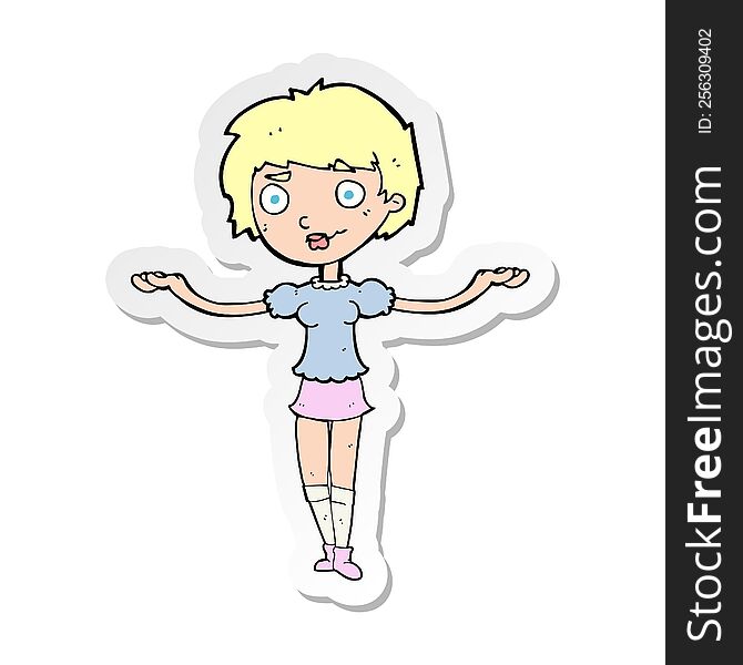 sticker of a cartoon woman spreading arms