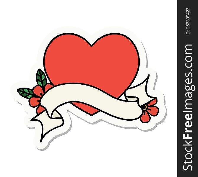 tattoo style sticker with banner of a heart