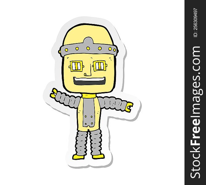 Sticker Of A Cartoon Waving Robot