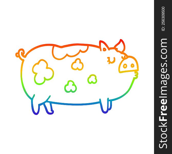 Rainbow Gradient Line Drawing Cartoon Pig