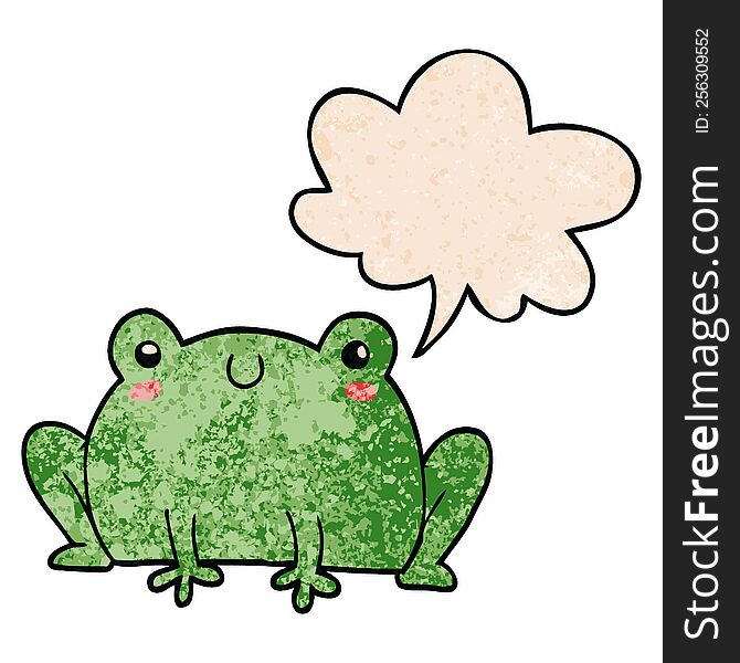 Cartoon Frog And Speech Bubble In Retro Texture Style