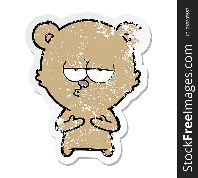 distressed sticker of a bored bear cartoon
