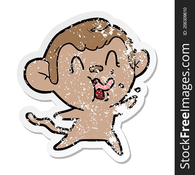 distressed sticker of a crazy cartoon monkey