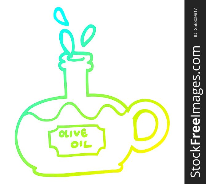 Cold Gradient Line Drawing Cartoon Bottle Of Oilve Oil