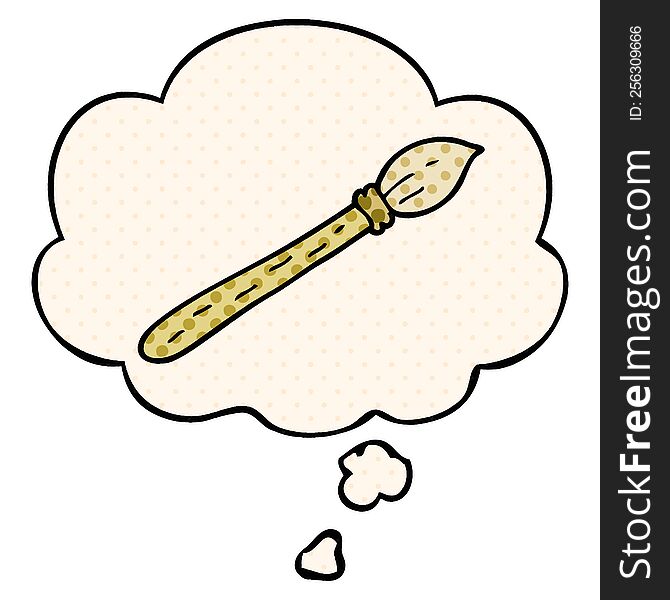 cartoon paintbrush with thought bubble in comic book style