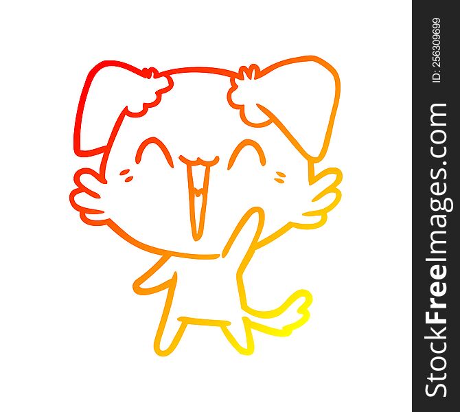 Warm Gradient Line Drawing Happy Little Dog Cartoon