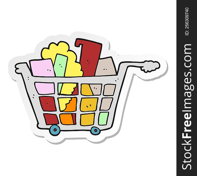 sticker of a cartoon shopping trolley