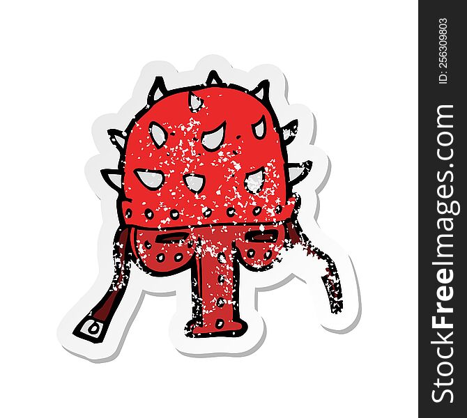 Retro Distressed Sticker Of A Cartoon Spiked Helmet