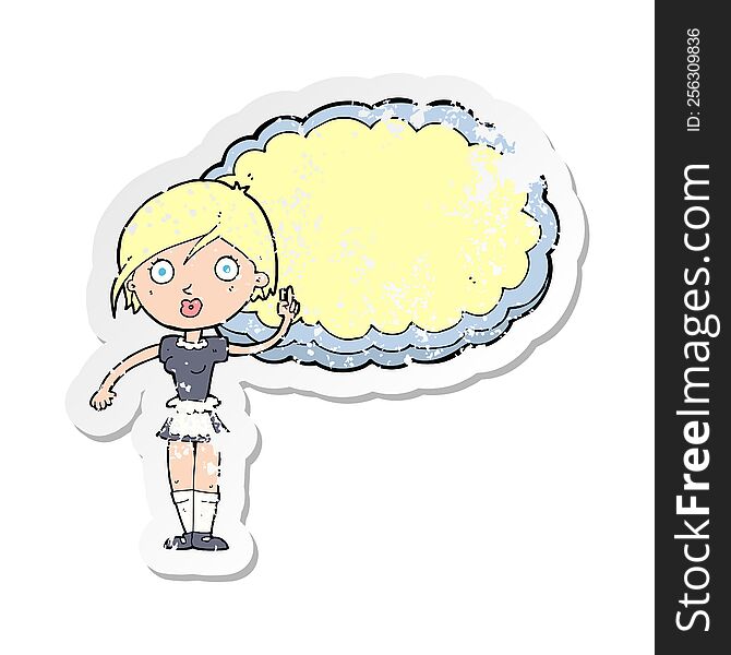 retro distressed sticker of a cartoon waitress with text space