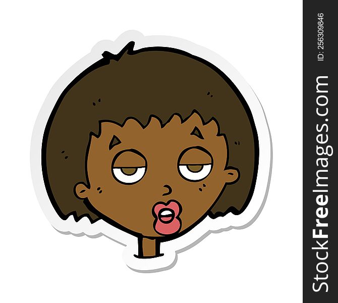 Sticker Of A Cartoon Bored Woman