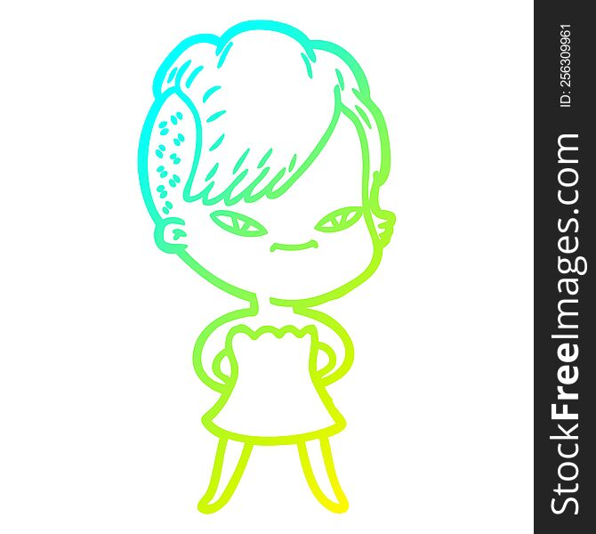 Cold Gradient Line Drawing Cute Cartoon Girl With Hipster Haircut